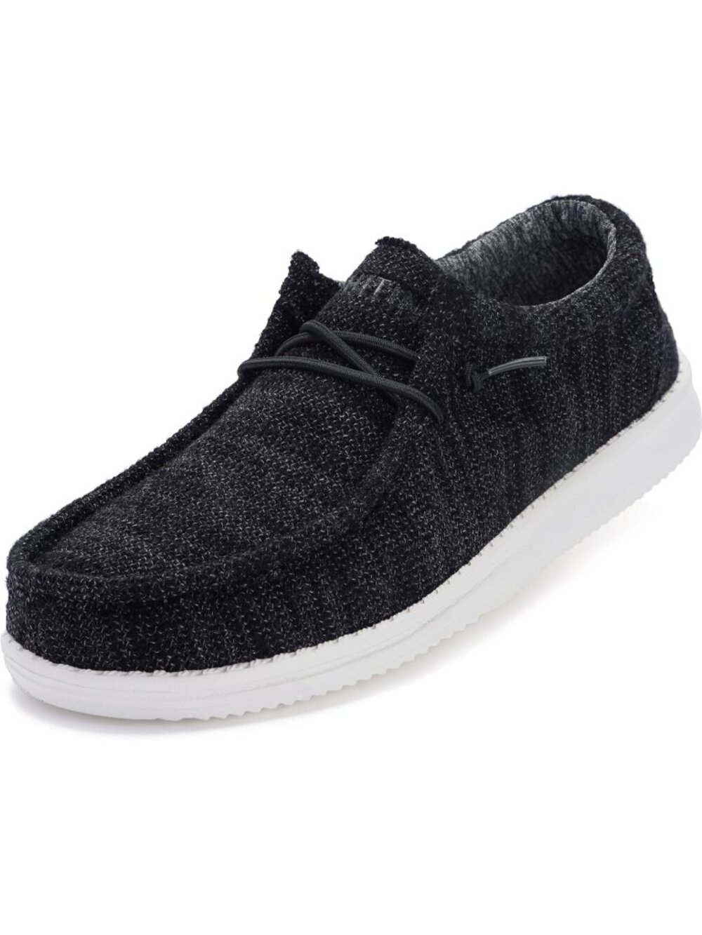 Whitin Men's All Black Moc Toe Breezy Stretch Knit Slip On Moccasin Loafers